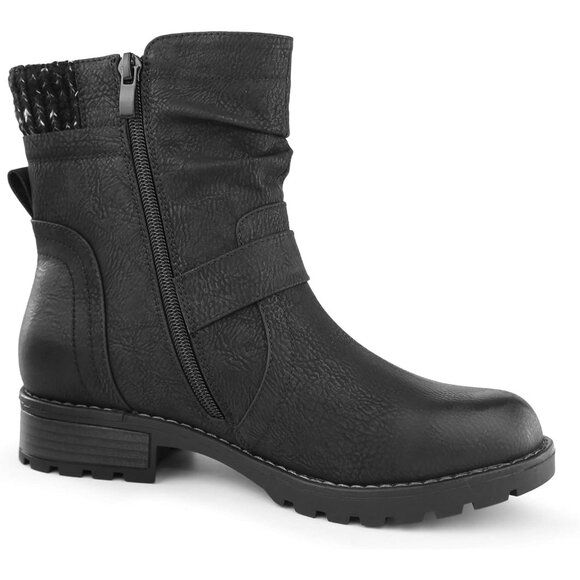 Hawkwell Womens Black Fashion Combat Ankle Booties With Side Zipper Buckle - Picture 5 of 7